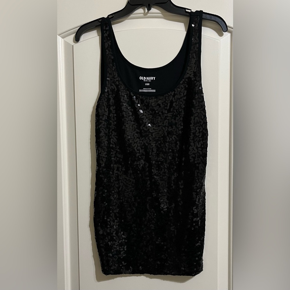 Old Navy Black Sequin Tank Top Blouse Sparkle Party Size Large